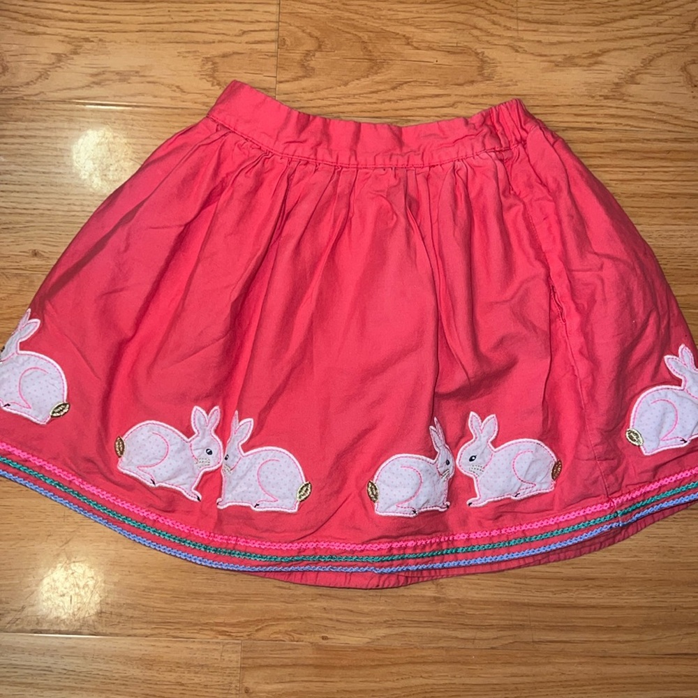 Mini Boden Girl's Bunny Applique Smocked Pink Skirt Size 9-10 Y